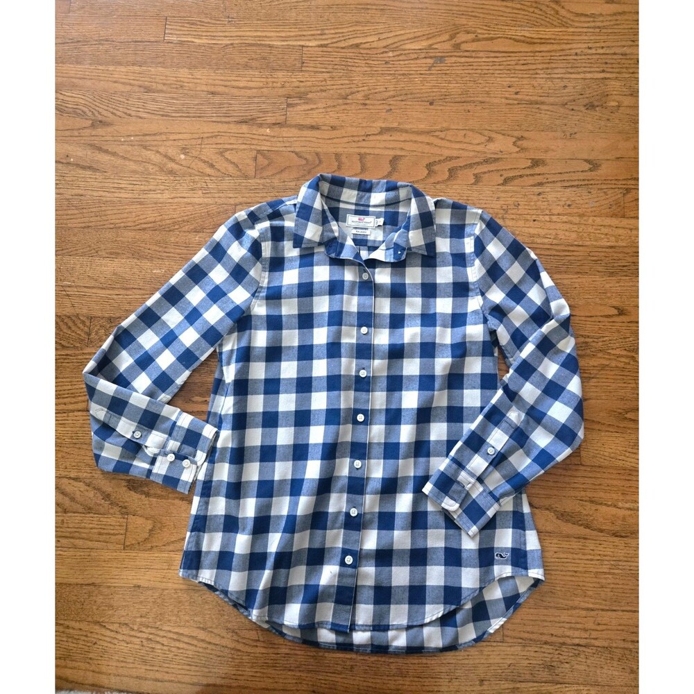Vineyard Vines Performance Women’s 8 Blue Plaid Long Sleeve Button-Up Shirt